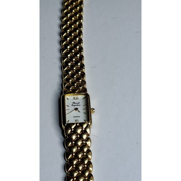 Marcel Drucker Signature Watch Women Gold Tone Rectangle - Picture 5 of 14